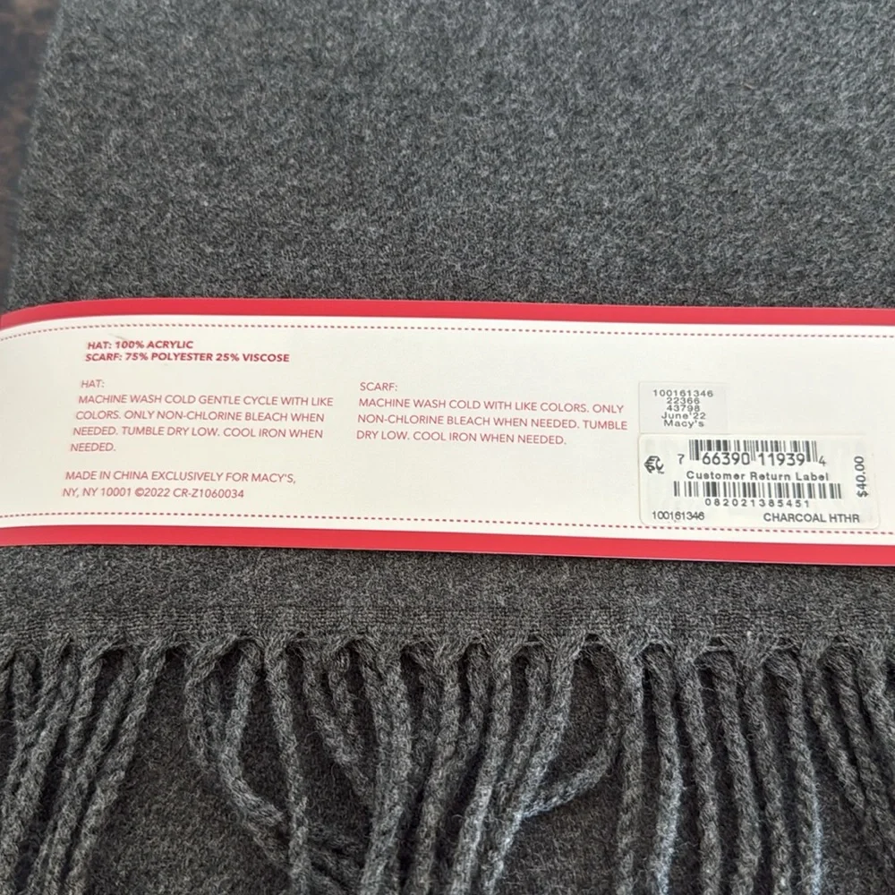 New! Men’s Gray Knit Scarf with Fringe and Beanie Set